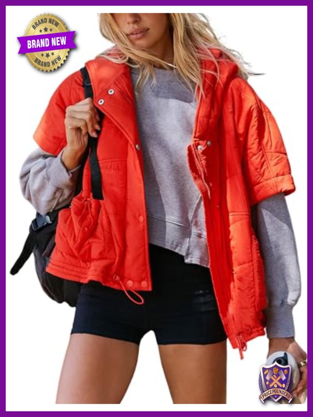 Women's Oversized Quilted Puffer Vest Hooded Zip Front Nylon
